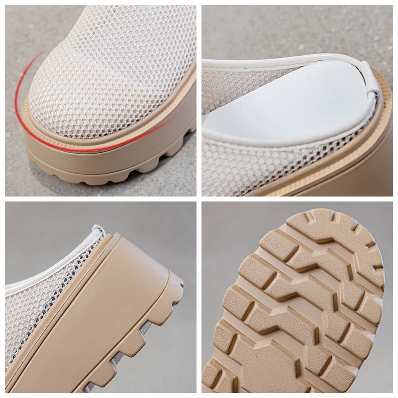Fujin 7cm Air Mesh Platform Wedge Breathable Pumps Summer Hollow High Brand Synthetic Chunky Heels Mary Jane Slipper Shoes