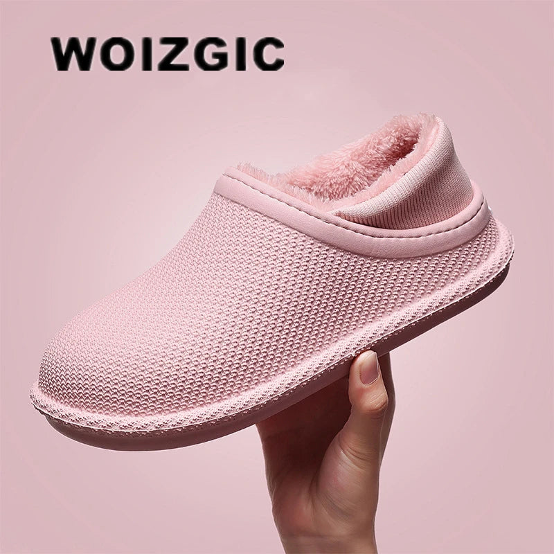 WOIZGIC Chaussons d'intérieur chauds pour femmes, chaussures d'automne et d'hiver en fourrure et peluche EVA, grande taille 35-45