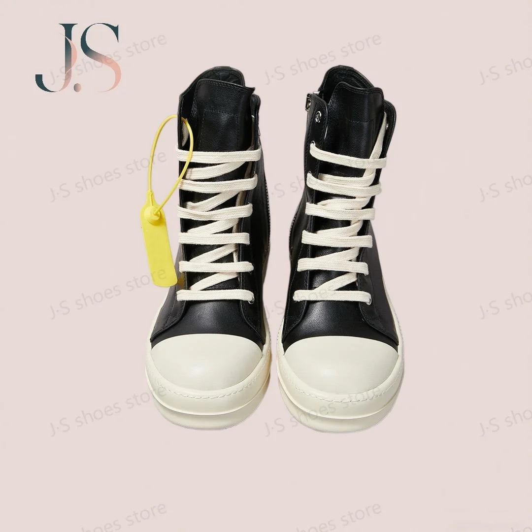 R-o Genious Black Leather High Top Shoe Geobasket Quality Men Boots Zipper Women Sneaker Casual Shoes Classic Design Ankle Boot