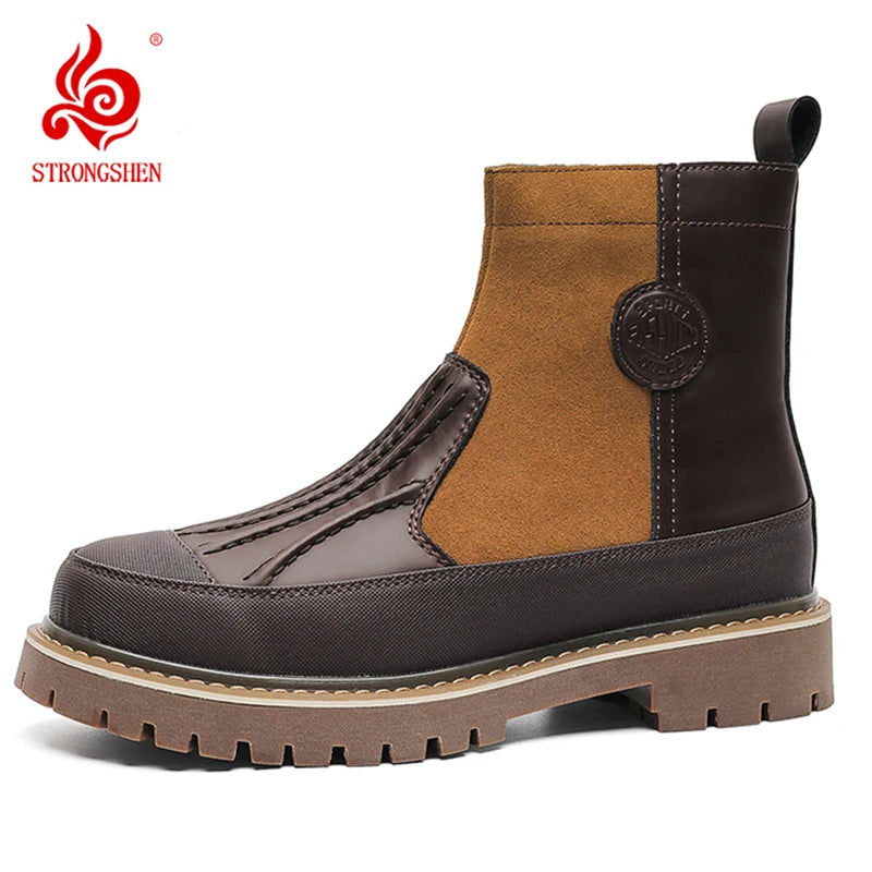 High Top Lace Men Boots Autumn Winter Cowhide Male Riding Shoes Men Casual Bottom Men Boots Soft British Retro Boots Size 38-44