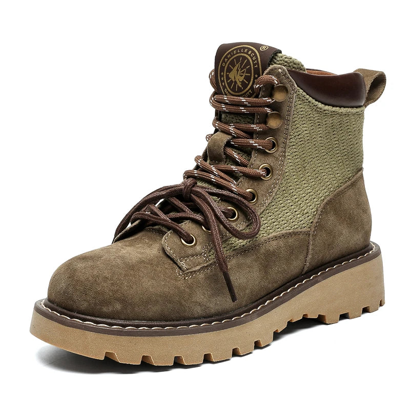 STRONGSHEN Retro Casual High Top Men Boots Genuine Leather Chunky Boot Motorcycle Ankle Boots Lace-Up Work Footwear Botas Hombre