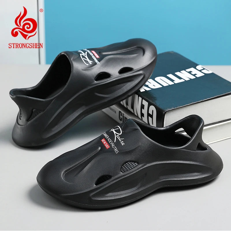 STRONGSHEN Men's Shoes Summer Outdoor Non-Slip Breathable Hollow Out Beach Water Shoes Slip-on Soft-sole EVA Sandals for Men