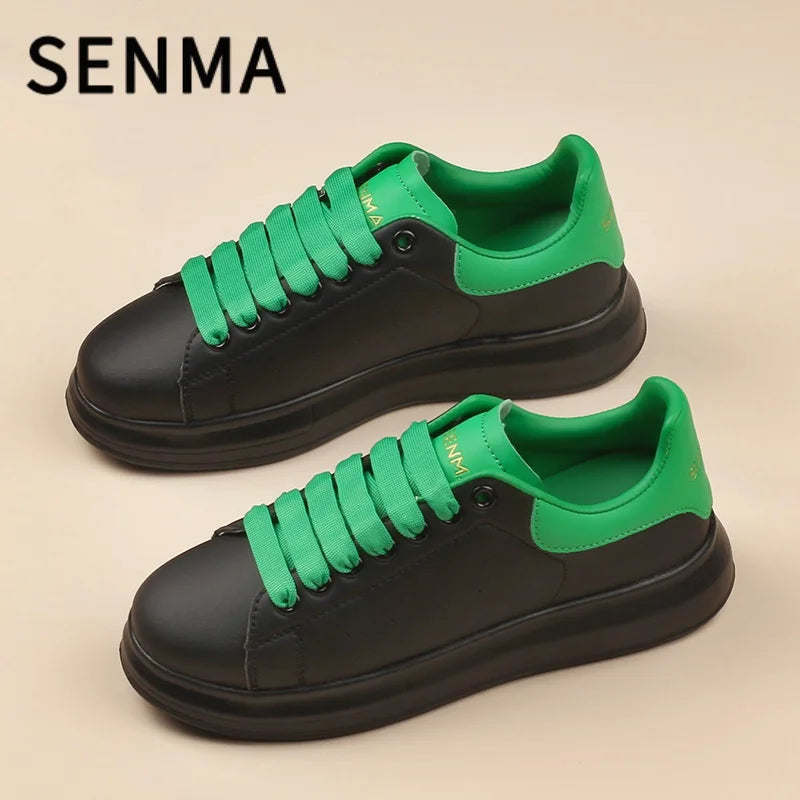 Senma Men's Shoes Couple Sports Casual White Board Shoes Men's Leather Soft Sole Height Increasing Versatile White Trendy Shoes