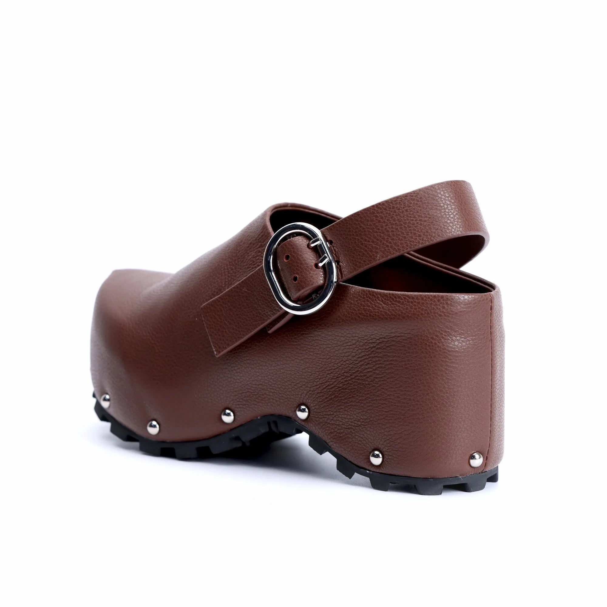 Handmade Designer Luxury Studded Platform Clogs with Leather Adjustable Strap and Leather Lining, Memory Foam Arch Support