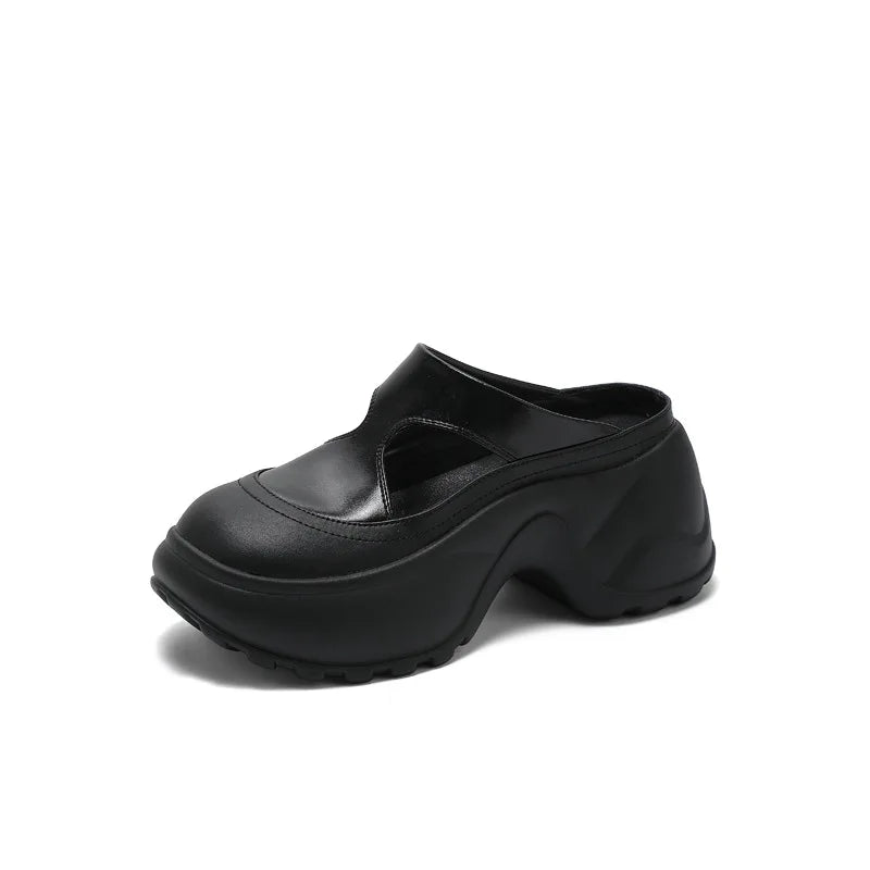 Fujin 8.5cm Microfiber Leather Slippers Slip on Round Toe Platform Flats Fabric Women Sandals Platform Wedge Flats Shoes Fashion