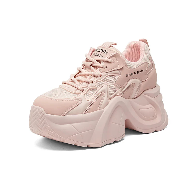 Fujin 9cm Air Mesh Genuine Leather Chunky Sneakers Casual Breathable Summer Ladies Fashion Platform Shoes Wedge Women Vulcanize