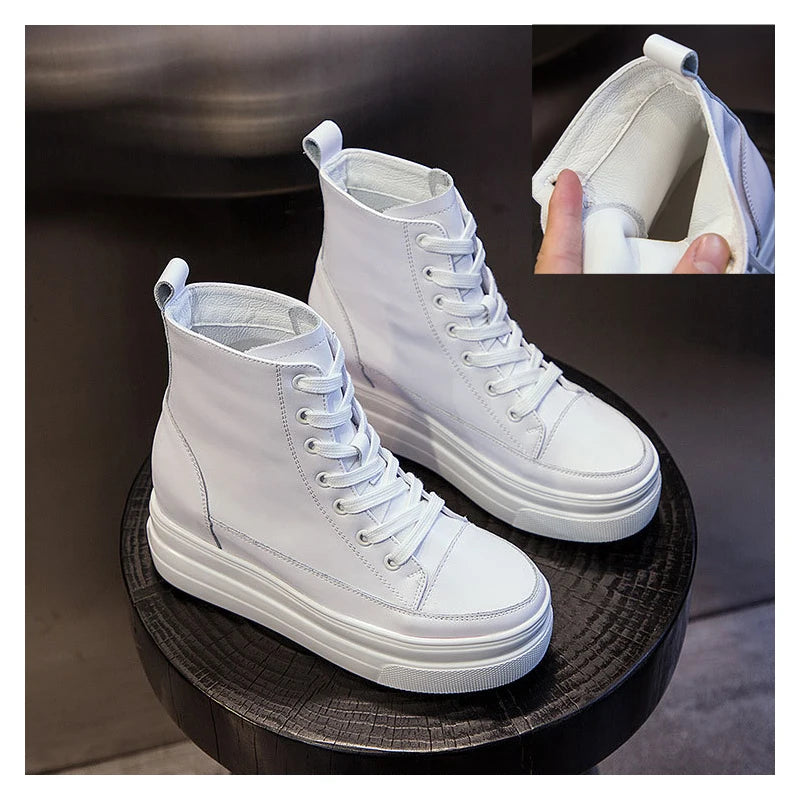 Fujin 8cm Genuine Leather Platform Sneakers Wedge Shoes For Women Spring Autumn Winter Women ankle Boots Booties Casual Shoes