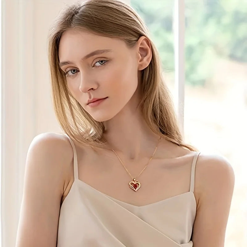 Luxury Red ZIrcon Heart Necklace With 6 Roses Gift Box For Mother Girlfriend Birthday Holiday Gifts 2024 Romantic Accessories