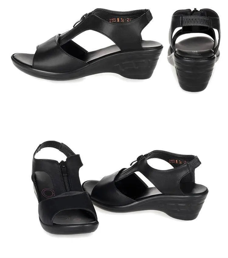 WOIZGIC Femmes Vieille Mère Dames Femmes Sandales Plateforme Chaussures En Cuir PU Antidérapant Plage Été Cool Fermeture Éclair Taille 35-41 PGP-1153