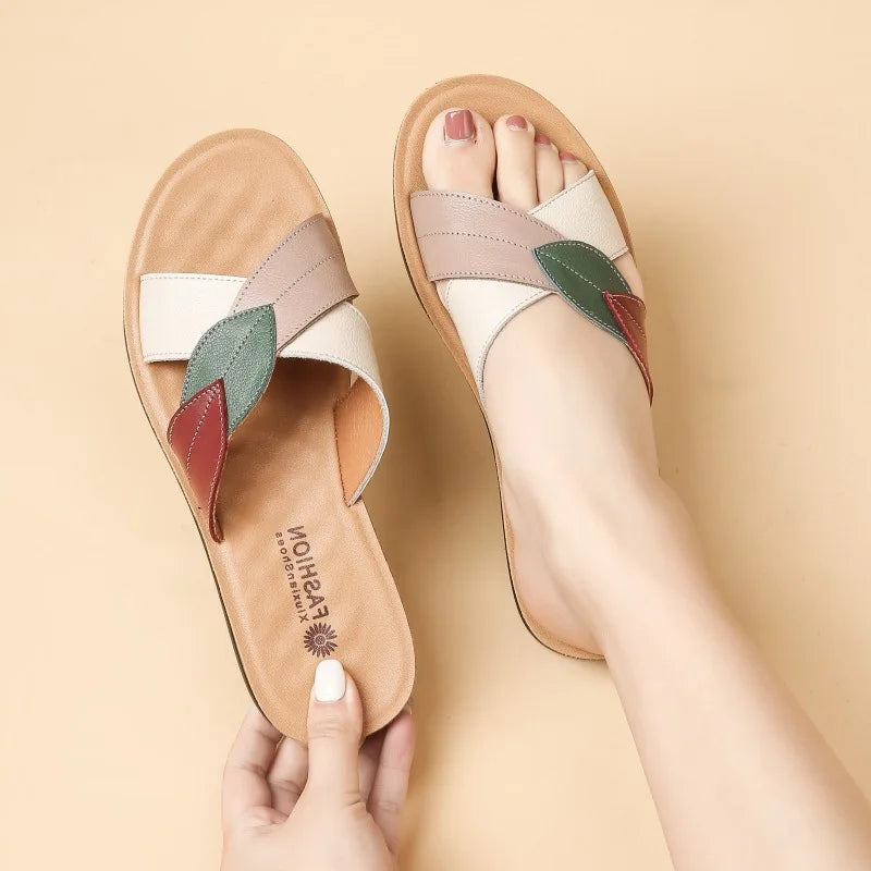 WOIZGIC Femmes Femmes Dames Mère Chaussures En Cuir Véritable Sandales Plateforme Pantoufle Été Cool Plage Doux Sans Lacet Extérieur