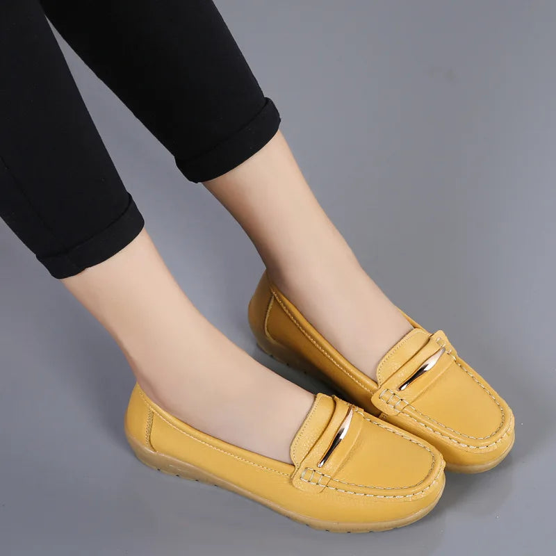 WOIZGIC Femmes Mère Dames Femme Femme Chaussures Plates En Cuir Véritable Mocassins Plateforme Bling Sans Lacet Mocassins Grande Taille 43 44