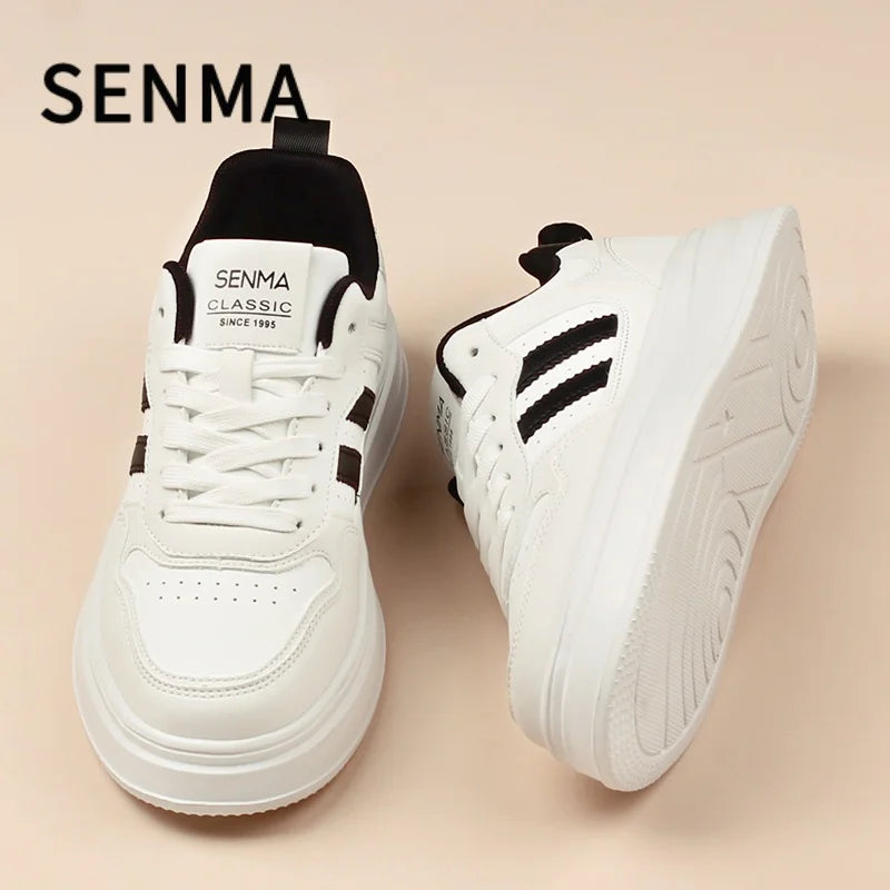 Chaussures homme SENMA en cuir à semelles épaisses, petites chaussures blanches, chaussures tendance pour hommes et femmes, chaussures de planche, chaussures décontractées, vêtements de sport pour hommes