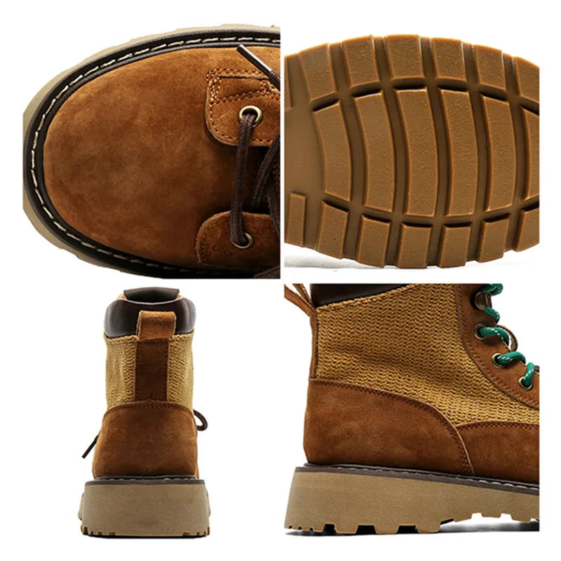STRONGSHEN Retro Casual High Top Men Boots Genuine Leather Chunky Boot Motorcycle Ankle Boots Lace-Up Work Footwear Botas Hombre