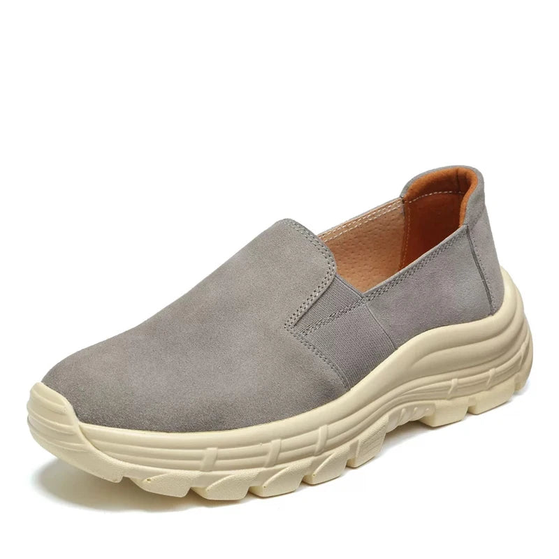 WOIZGIC Chaussures plates pour femmes, mocassins en cuir véritable, en daim de vache, antidérapantes, respirantes et vulcanisées