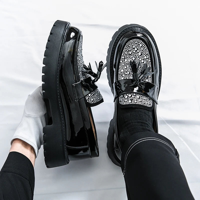 Men Shoes Fashion Loafers Casual Business Oxford Shoes Slip-On Tassel Rhinestone Dress Wedding Shoes Non-slip Thick Soled Shoes