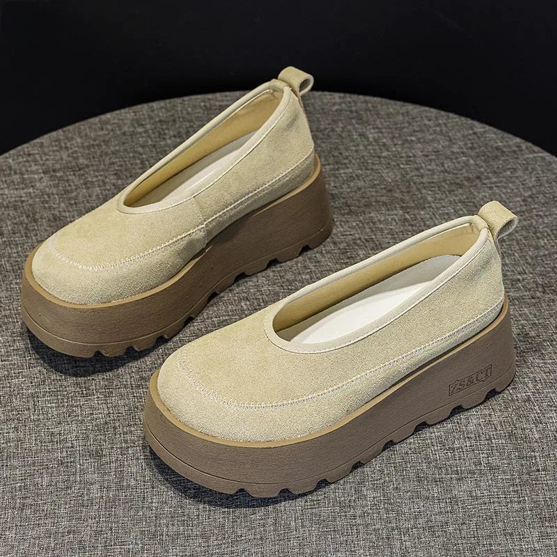 Fujin 6cm 2025 Suede Cow Genuine Leather Spring Combat Shoes Women Platform Wedge Flats Ladies Booties Autumn Ankle Booties