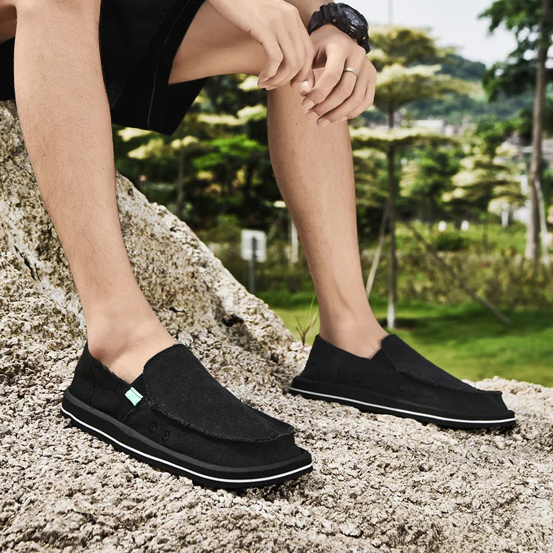 Chaussures décontractées en toile faites à la main pour hommes, baskets tendance, mocassins respirants, chaussures basses plates, conduite souple, nouvelle collection printemps 2025