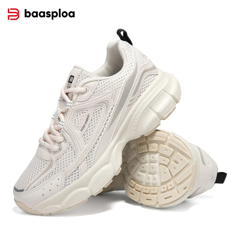 Baasploa Women Sports Shoes Outdoor Breathable Non-slip Jogging Sneakers Female Lightweight Mesh Lace-up Retro Running Shoes