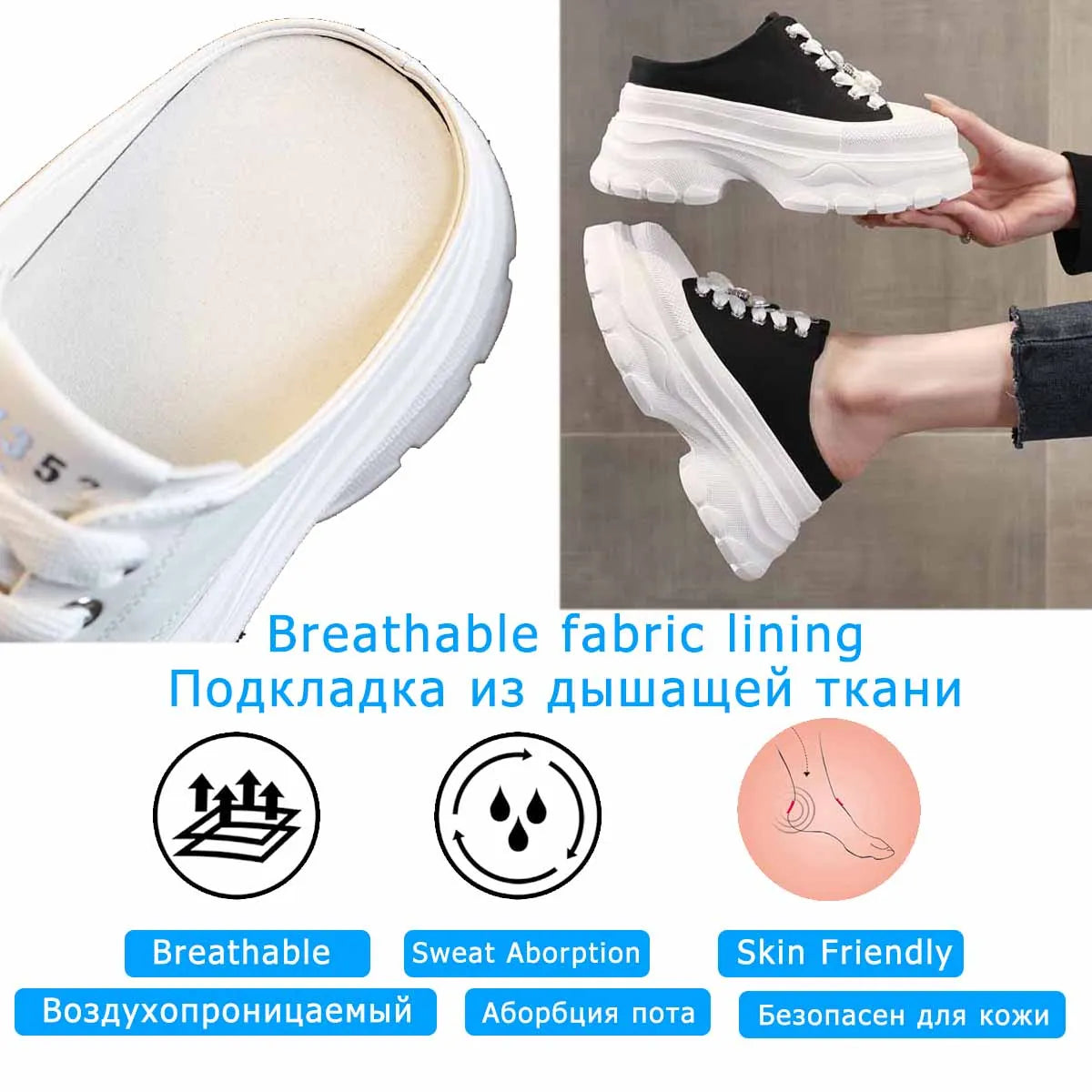 Fujin 9cm Denim Leather Platform Wedge Flats Shoes Chunky Sneaker Casual Comfy Platform Wedge High Brand Slipper Shoes