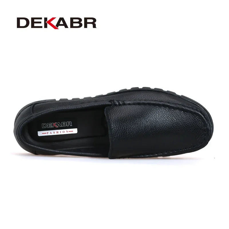 DEKABR Men Shoes Genuine Leather Black Brown Men Flat Shoes Classic Hand Sewing Men Flats Zapatos Hombres Big Size 37-48