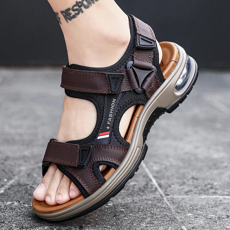 Sandales d'été tendance pour hommes, tongs de plage souples et confortables en cuir véritable, sandales romaines d'extérieur pour hommes, taille 46