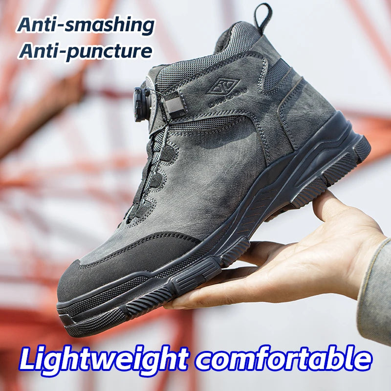 Bottes de travail à boutons rotatifs pour hommes, chaussures de sécurité à embout d'acier, chaussures de protection anti-crevaison, chaussures imperméables et indestructibles, neuves