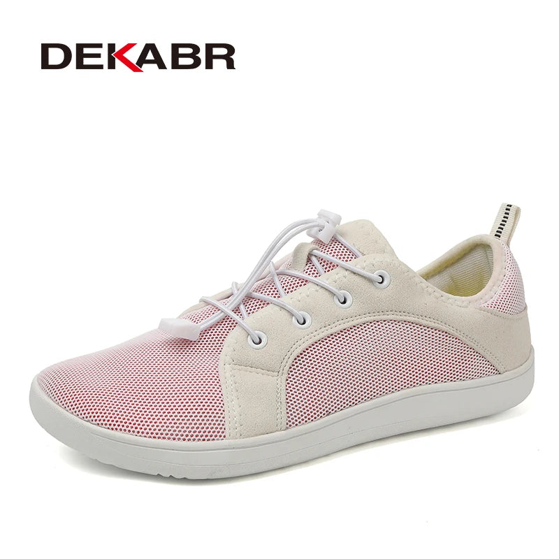 DEKABR Couple Casual Shoes Minimalist Lace-Up Lightweight Simplicity Mesh Breathable Non-Slip Men Wide Barefoot Flat Sneakers