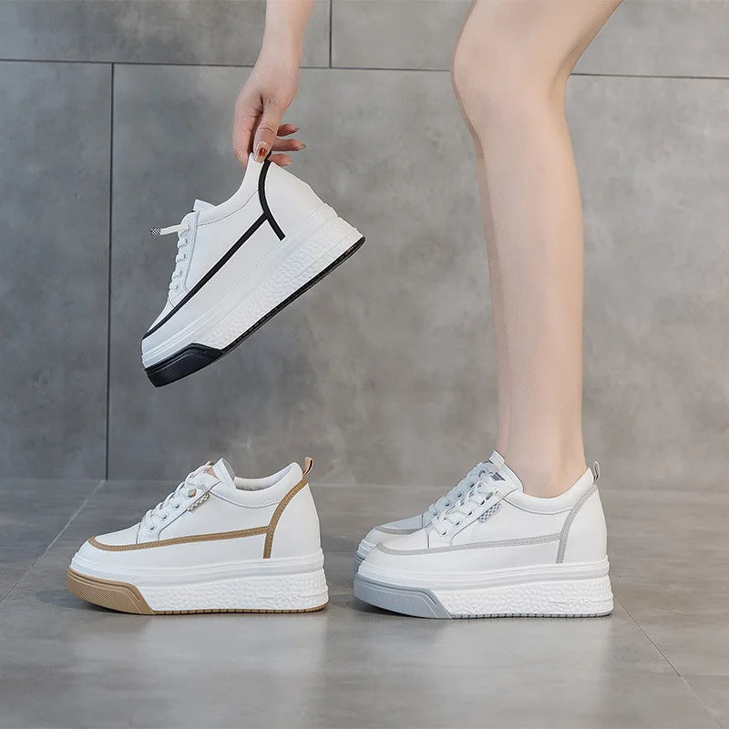 Fujin 7cm Genuine Leather Platform Wedge Winter Women Fashion Canvas Breathable Lady Super High Mixed Color Leisure Single Shoes