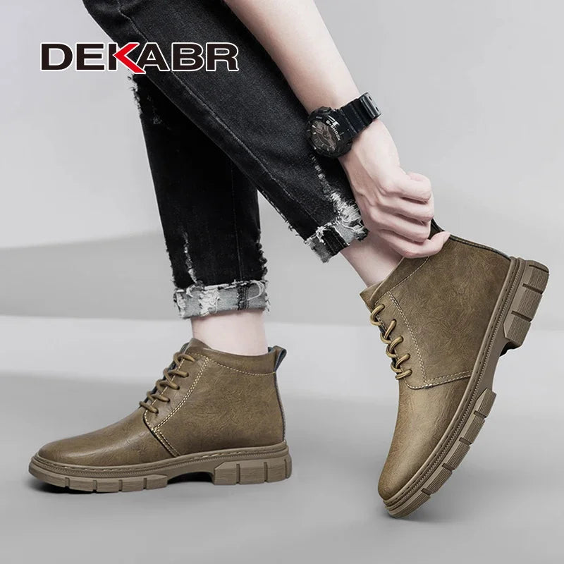 DEKABR Fashion Warm Men Snow Boots Autumn Winter Lace Up Comfortable Waterproof Plush Simple Style Ankle Shoes Men Big Size 47