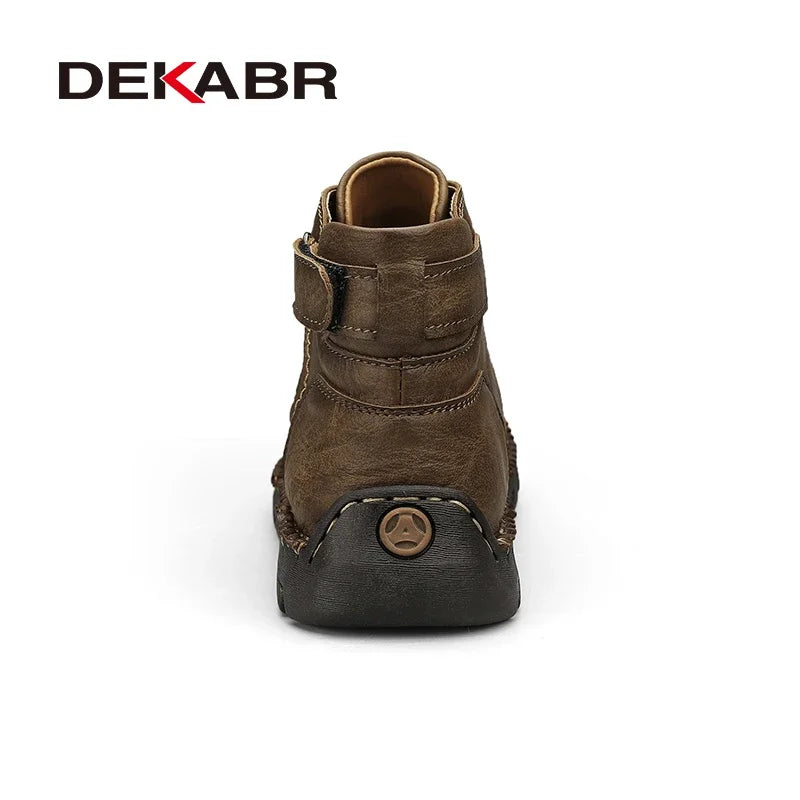 DEKABR PU Leather Men Boots Winter Warm Outdoor Comfortable Boots Handmade Ankle Boots Business Boots Big Size 38-48