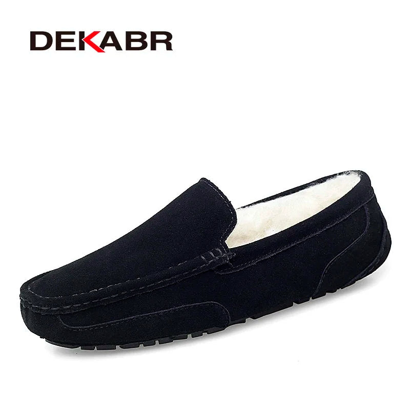 DEKABR Men Loafers Shoes Warm Soft Genuine Leather Business Men Moccasins Shoes Breathable Slip on Driving Shoes Size 38-47
