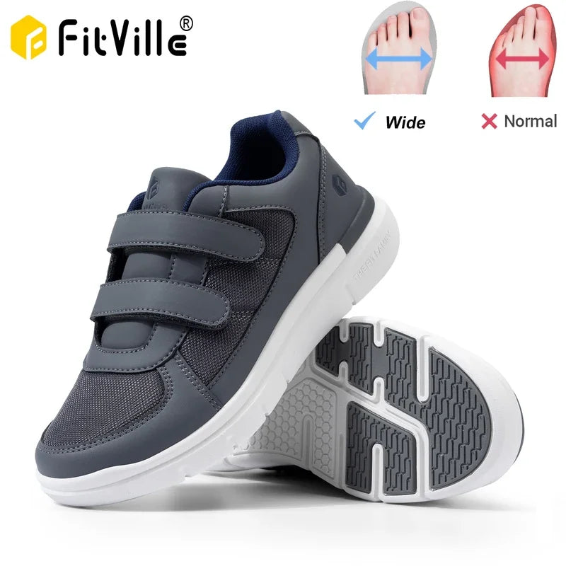 FitVille Men'S Diabetic Shoes Extra Wide Older Men'S Diabetic Shoes For Neuropathy Swollen Feet Pain Relief Flat Shoe