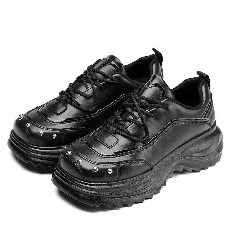 STRONGSHEN Men Leather Shoes New British Style Chunky Platform Retro Work Shoes Fashion Derby Shoes Low Top Man Casual Shoes