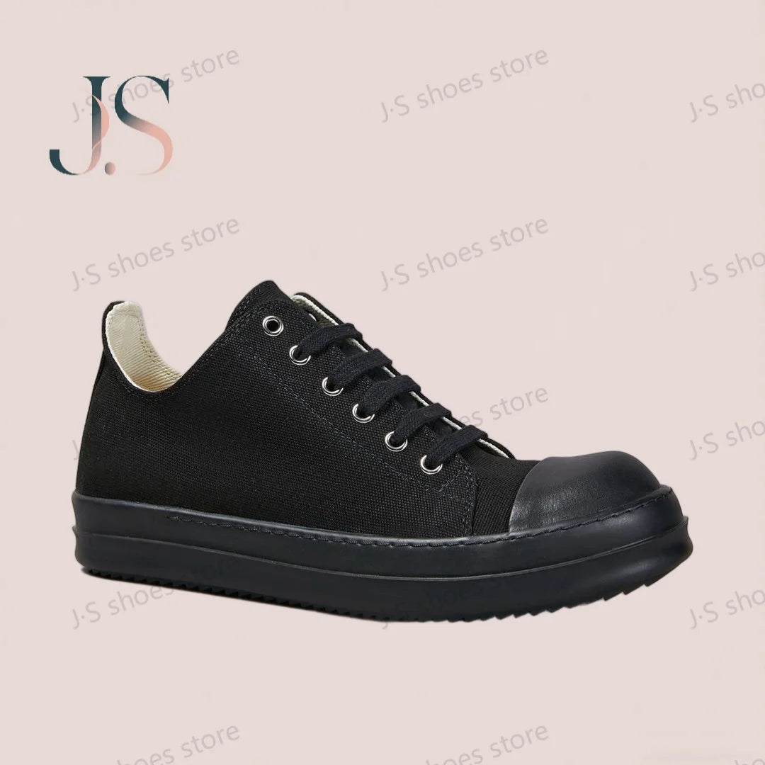 R-o Design Men Shoe Women Sneakers Full Black Canvas Low Top Shoe Luxury Casual  Sneaker Thick Sole Lace Up Luxury Flat Shoes