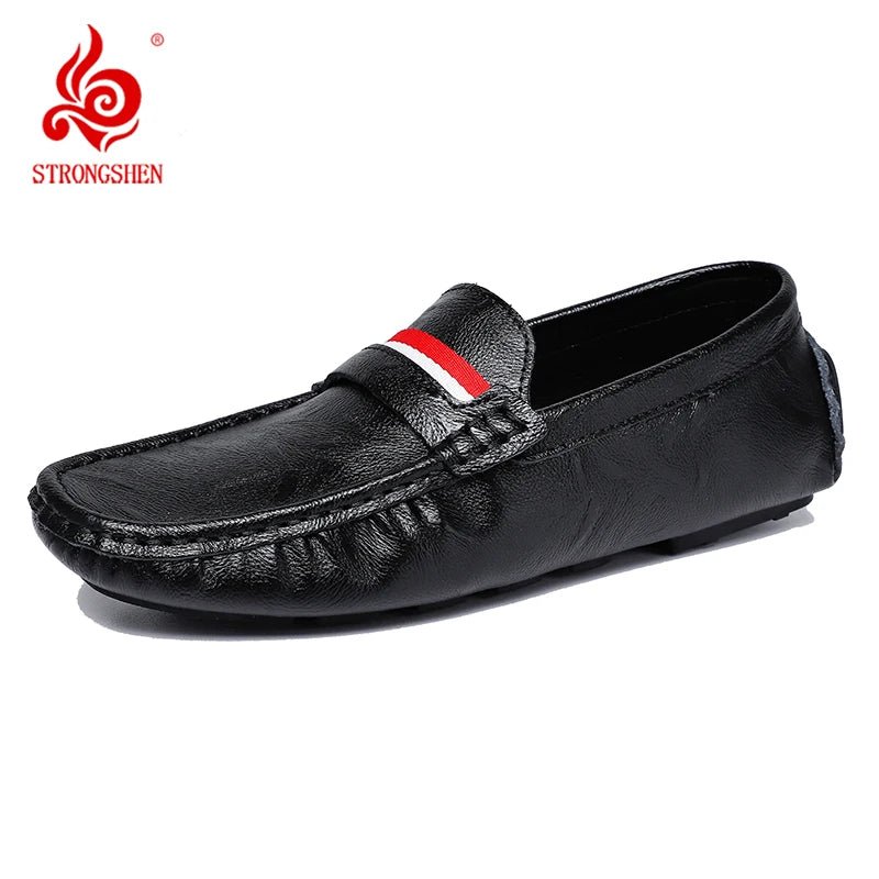 STRONGSHEN Men Shoes Slip on Flats Moccasins Mens Breathable Casual Leather Shoes Luxury Brand Loafers Driving Shoes for Men