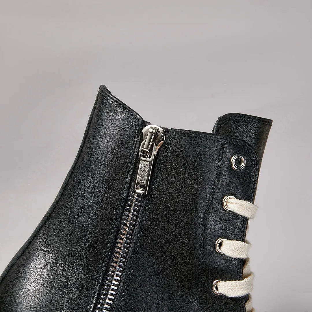 Brand Ro Shoe Men High Top Shoes Black Leather Sneakers Cowhide Women Boots Luxury Casual Sneaker Laces Zipper Flat Ankle Boot