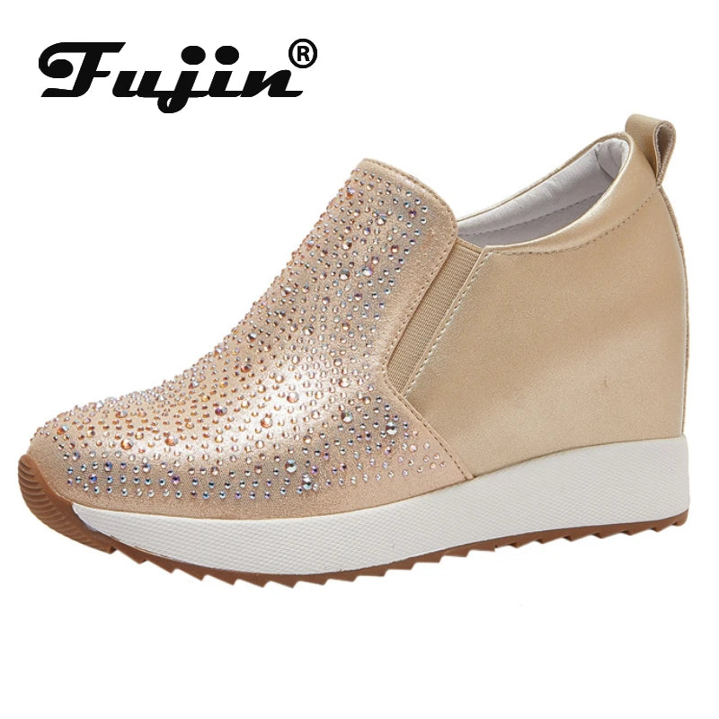 Fujin 7cm Synthetic Microfiber Women Shoes Casual High Brand Spring Autumn Platform Wedge Sneaker Breathable Vulcanize Leather