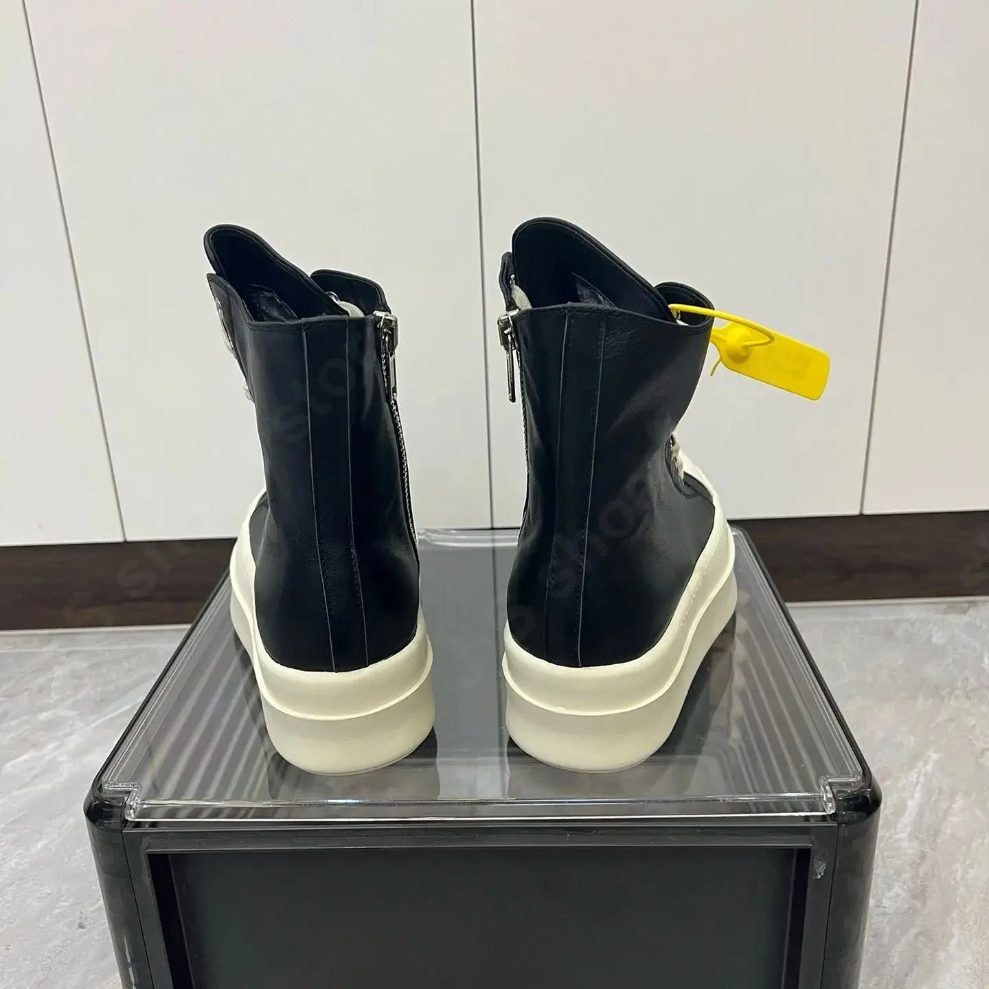 R-o Luxury Men Shoe Black Leather High Top Shoes Women Sneaker Casual Boot Zip 6cm Thick Sole Sneakers Pantshoes Ankle Boots