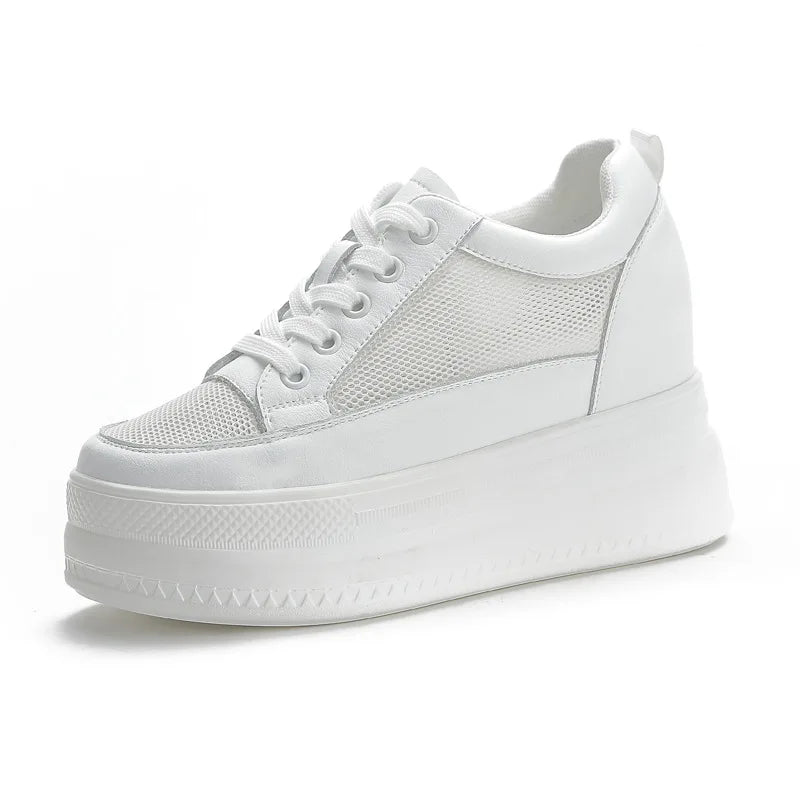 Fujin 9cm Women Shoes Sneakers Platform Heel Height Increased Wedge Pumps White Sneakers Shoe Breathable Heels for Women