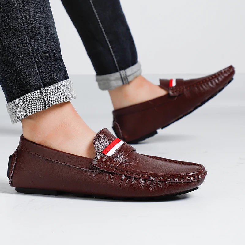 STRONGSHEN Men Shoes Slip on Flats Moccasins Mens Breathable Casual Leather Shoes Luxury Brand Loafers Driving Shoes for Men