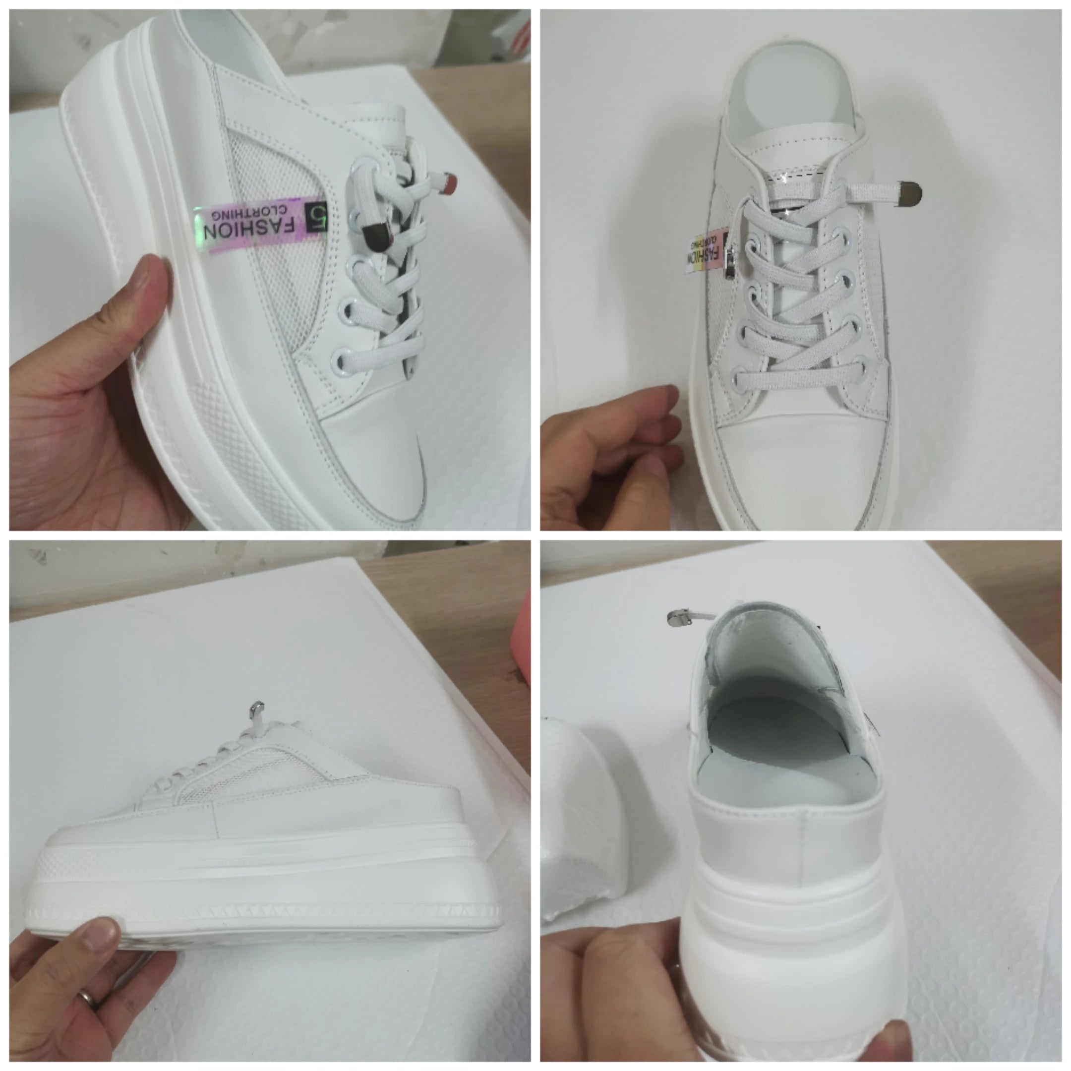 Fujin 2024 Genuine Leather Women Summer Shoes 8cm Platform Wedge Sneakers Beach Shoes Sandals Mules Slippers Sliades Air Mesh