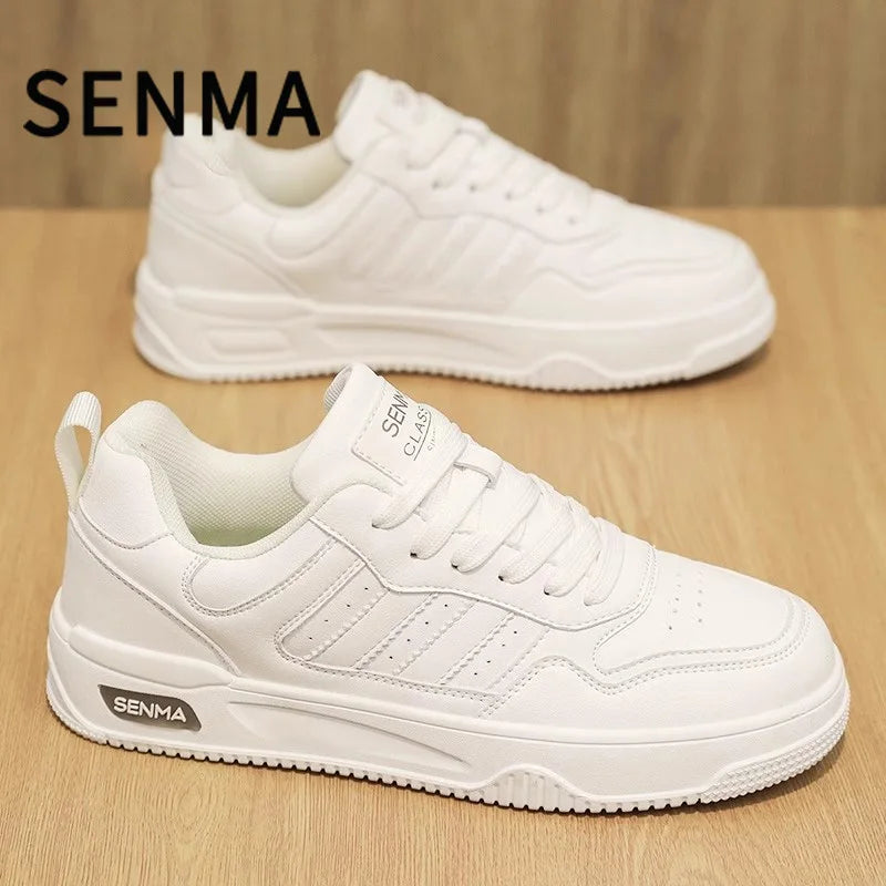 Senma Men's Shoes Couple Sports Casual White Board Shoes Men's Leather Soft Sole Height Increasing Versatile White Trendy Shoes