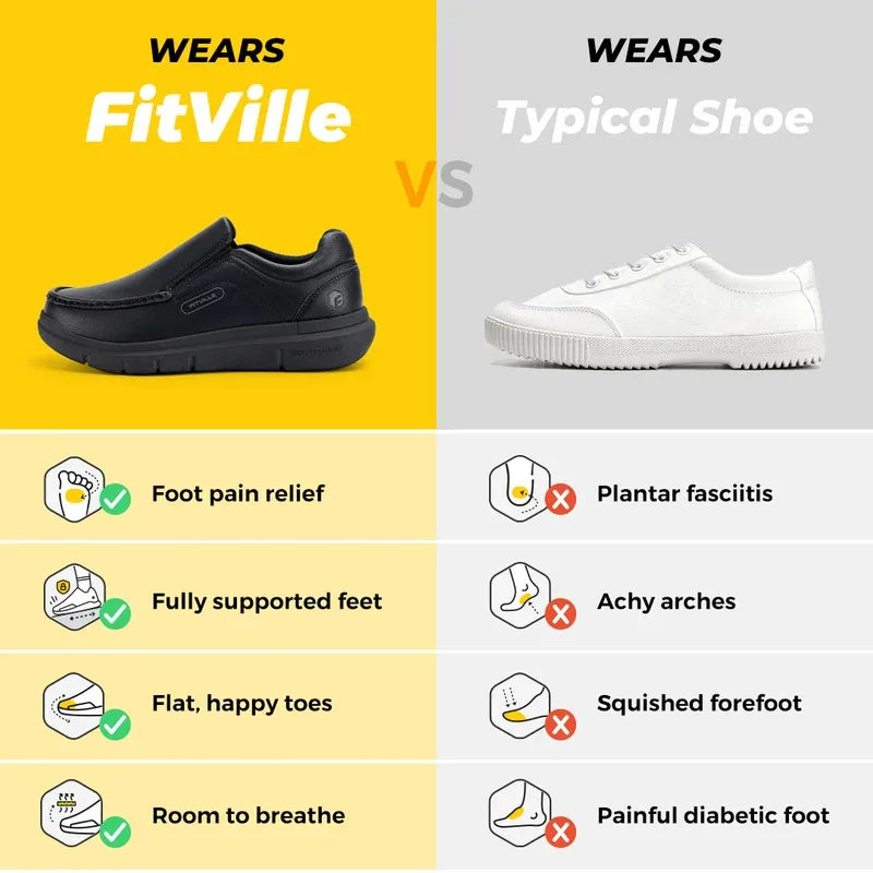Fitville Men'S Leather Shoes Wide Width 2E Slip-On Casual Shoes Lightweight For Swollen Feet With Arch Support Pain Relief