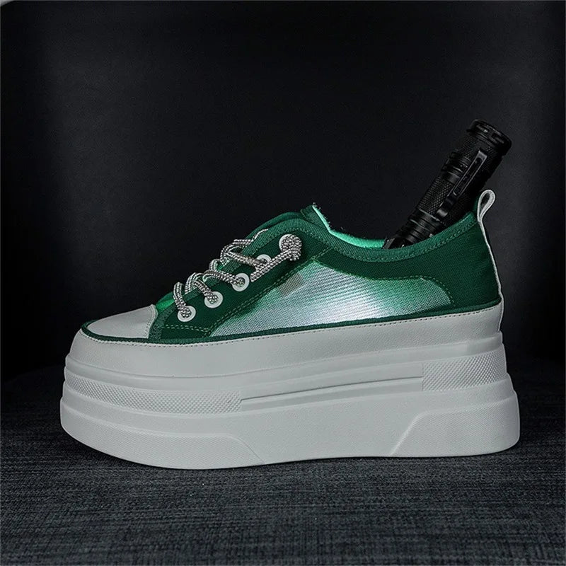 Fujin 8cm Breathable Air Mesh Genuine Leather Women Platform Shoes Wedge Sneakers for Women Summer Shoes Fashion Sneakers
