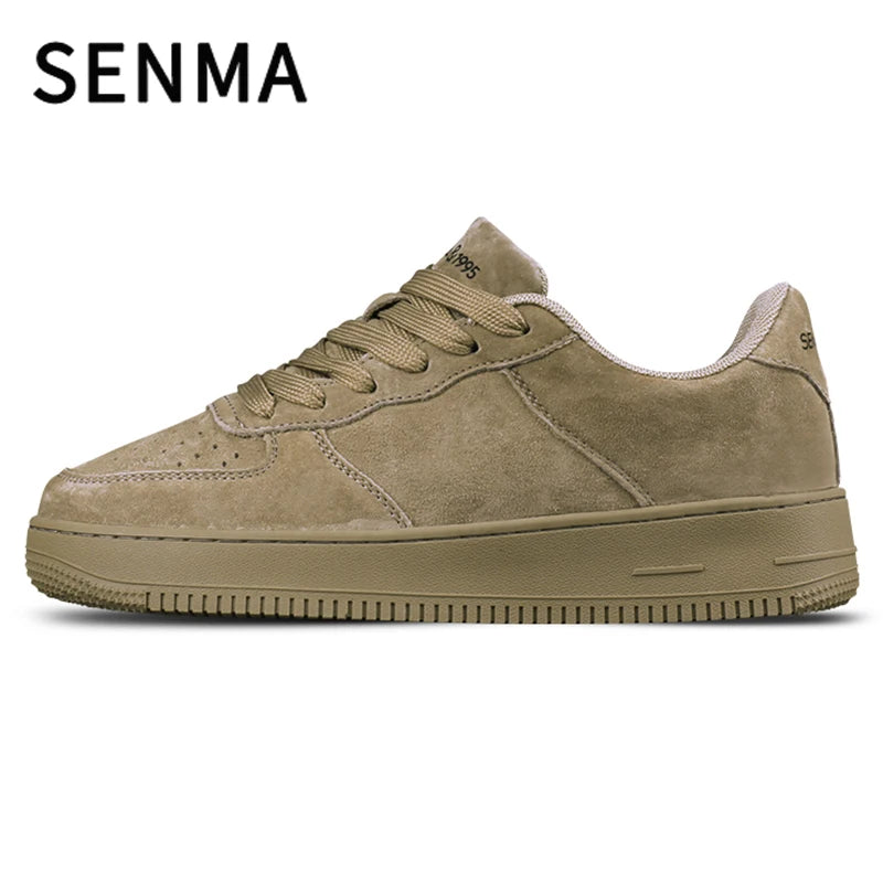 SENMA Men's Shoes Autumn Couple Versatile Casual Thick Soled Leather Board Shoes Sports White /Brown Trendy Women Shoes Sneakers