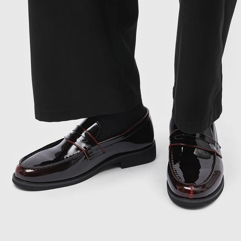 STRONGSHEN Luxury Designer Man Pointed Dress Shoes Mens Slip on Genuine Patent Leather Wedding Shoes Glossy Oxford Formal Shoes