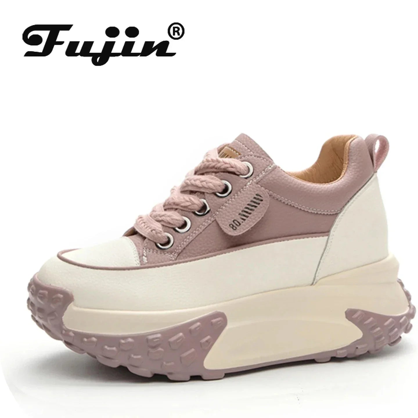 Fujin 2.7 inch 7cm Genuine Leather Platform Wedge Fashion Women Autumn Summer Chunky Sneakers Heel Shoes Breathable Comfortable
