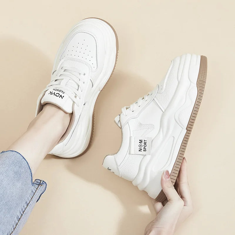 Fujin 8.5cm Genuine Leather Women Vulcanize Chunky Sneakers Women Summer Hidden High Heels Platform Wedge Summer Mesh Shoes