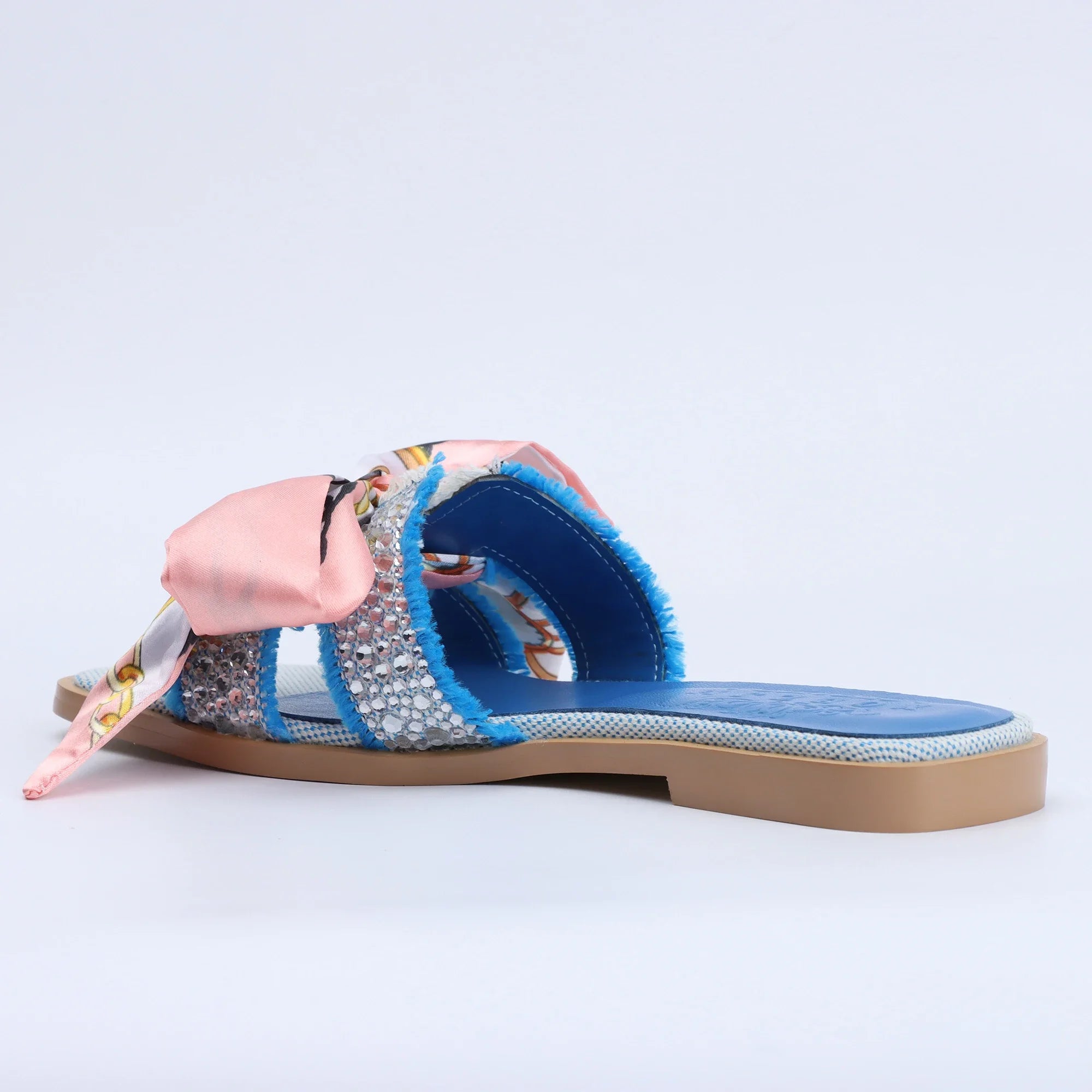 Women's Blue Flat Sandals Luxury Band Slides Comfortable Slip On Leather Slide Sandals Sandals for Women Summer Sandals