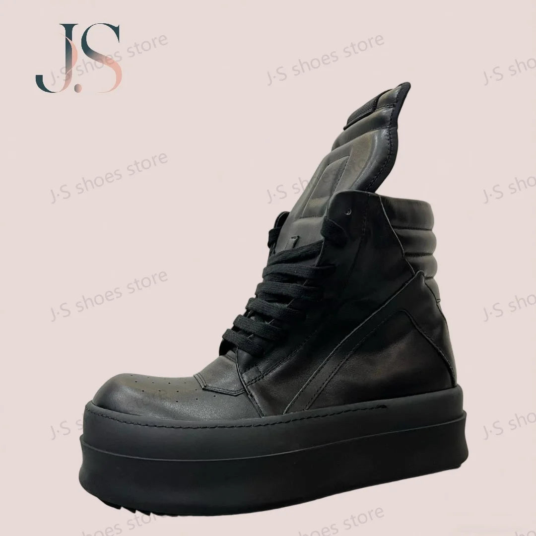 R-o Designer Men Shoe Women Sneaker High Top Shoes Black Leather Boots Luxury Casual Sneakers Zipper 6cm Thick Sole Ankle Boot